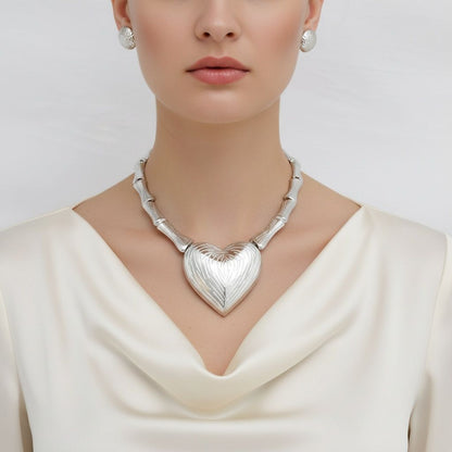 Pendant Silver Bamboo Heart Modern Love Necklace