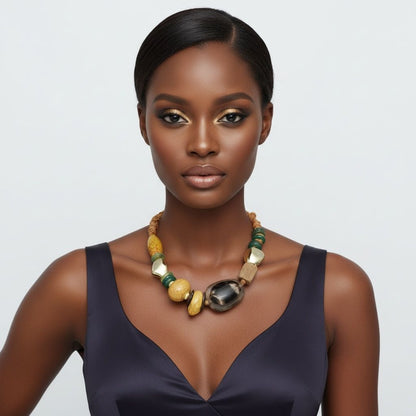 Tribal Natural Elements Yellow Chunky Necklace