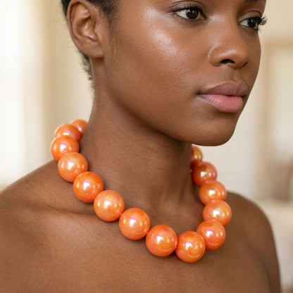 High Gloss Pearlescent Orange 24mm Bead Necklace