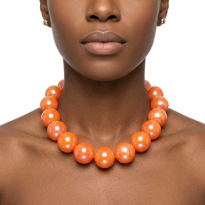 High Gloss Pearlescent Orange 24mm Bead Necklace