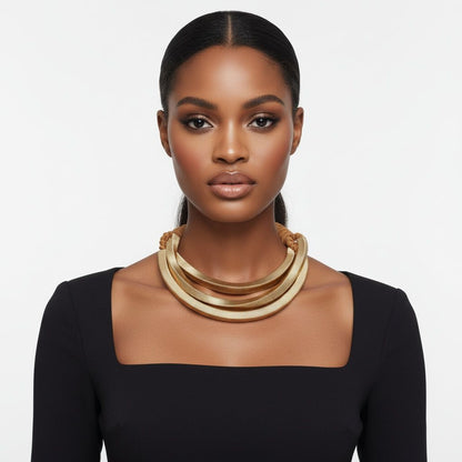 Tribal Gold Square Spring Articulated Necklace