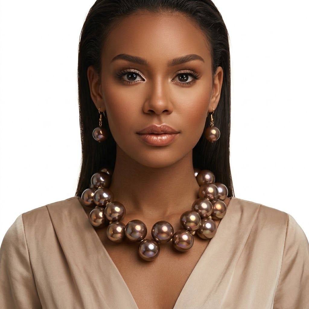 Dark Brown Marble Bubble Ball Bead Necklace
