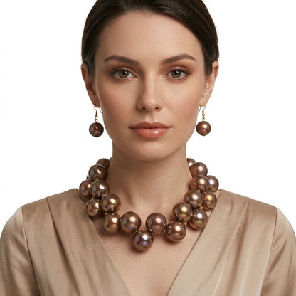 Dark Brown Marble Bubble Ball Bead Necklace