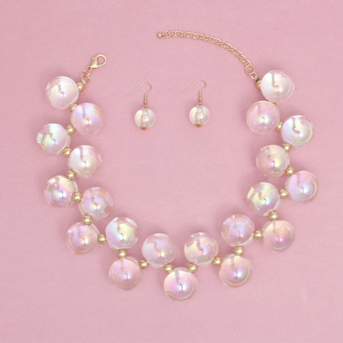 Necklace Clear Iridescent Bubble Ball Bead Gold
