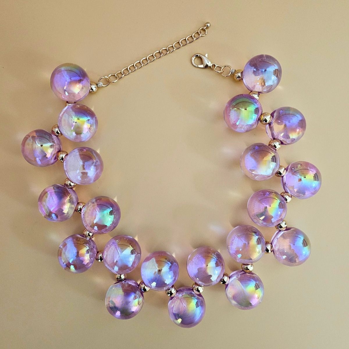 Necklace Purple Iridescent Bubble Ball Bead Set