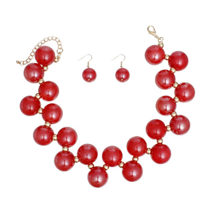 Necklace Red Swirled Marble Bubble Ball Bead Set