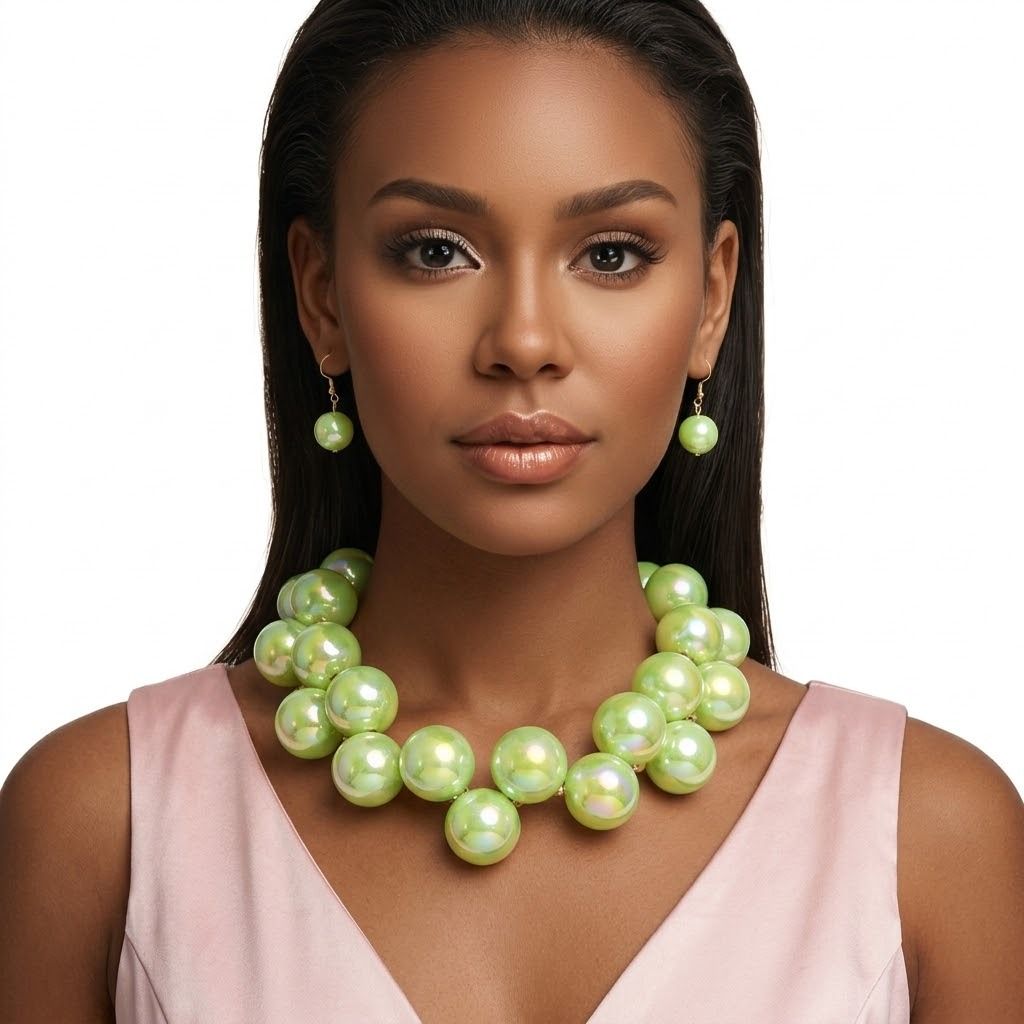 Lime Green Marble Bubble Ball Bead Necklace