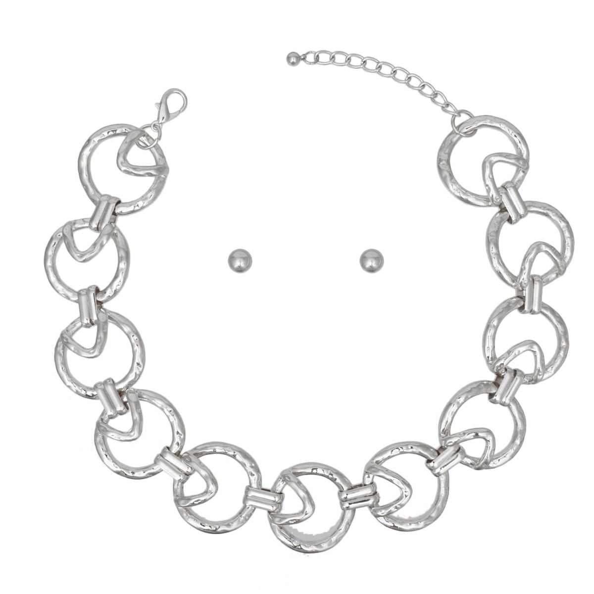 Chain Silver Edgy Sculptured Round Link Necklace