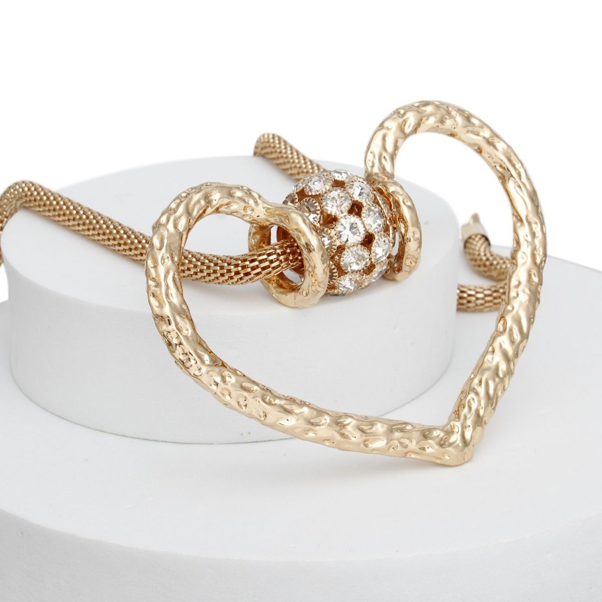 Pendant Gold Mesh Chain Chunky Heart Necklace