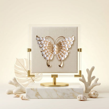 Gold Butterfly Large Brooch Pin with Pearls