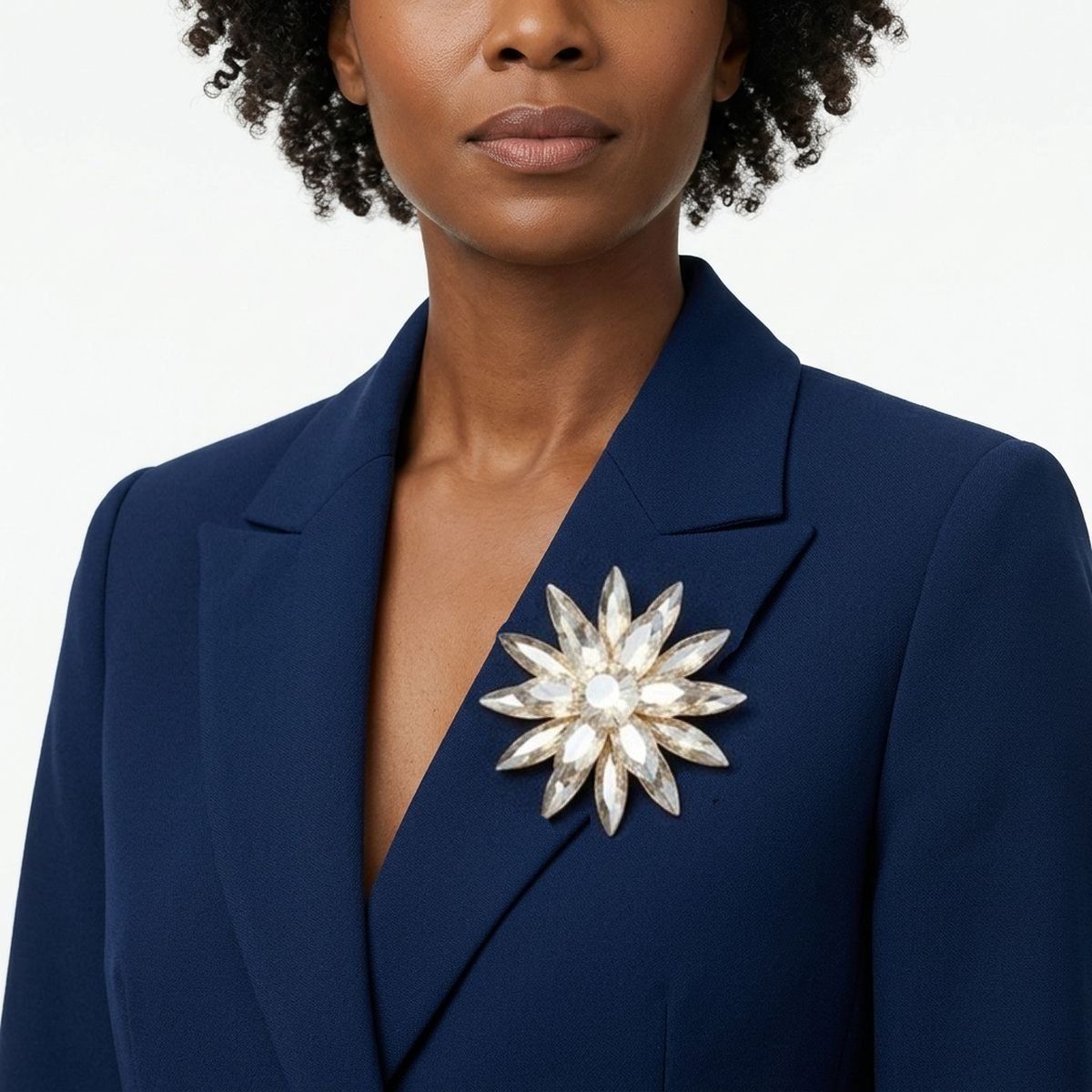 Oversized Brooch Brown Marquise Crystal Flower Pin