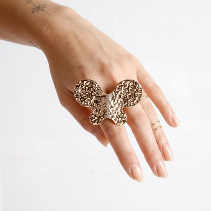 Gold Hammered Butterfly Large Cocktail Ring