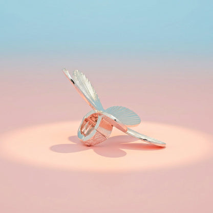 Cocktail Ring Large Silver Ribbed Petal Flower Ring