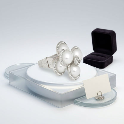 Cocktail Silver Stacked Pearl Dome Pave Ring