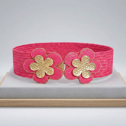 Stretch Belt Raffia Fuchsia Flower for Women