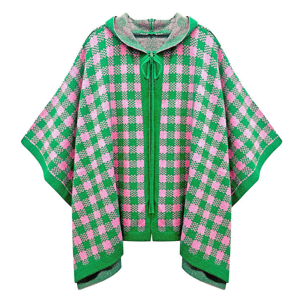 AKA Sorority Checkered Knit Pink and Green Cape