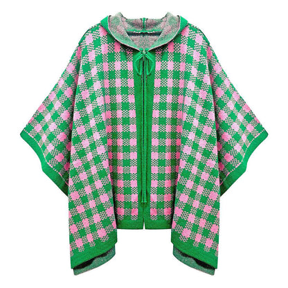 AKA Sorority Checkered Knit Pink and Green Cape