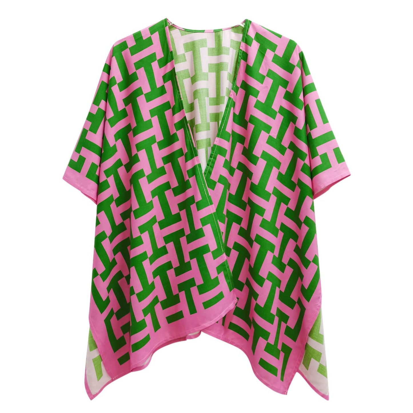 AKA Sorority Pink Green Geometric Viscose Kimono