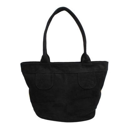 Tote Bag Yellow Suede Black Trim Shoulder Purse
