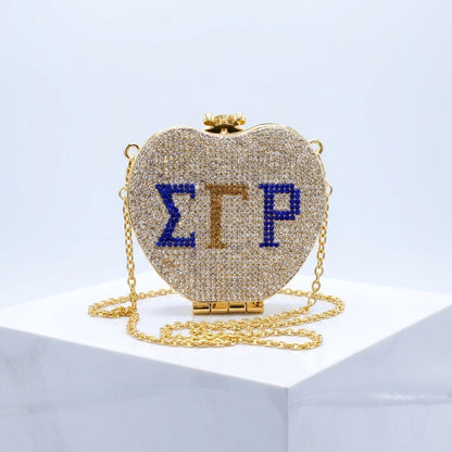 SGRHO Mini Rhinestone Heart Crossbody Compact