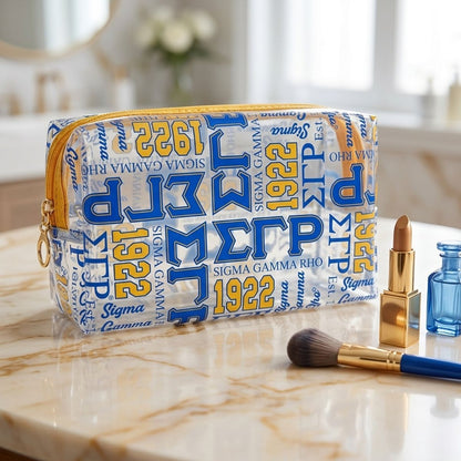 SGRHO Blue Yellow Clear Graphic Print Makeup Pouch