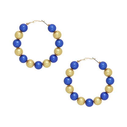 SGRHO Sorority Blue Gold 60mm Pearl Hoop Earrings
