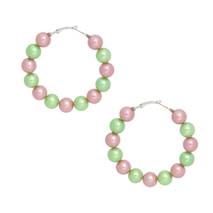 AKA Sorority Pink Green 60mm Pearl Hoop Earrings