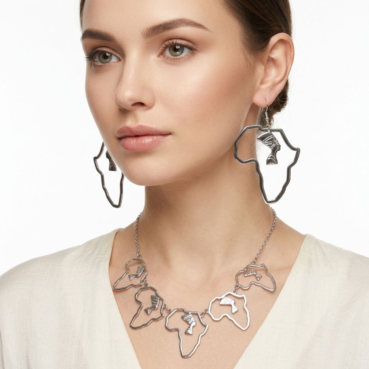 Silver Africa Nefertiti Charm Fish Hook Earrings