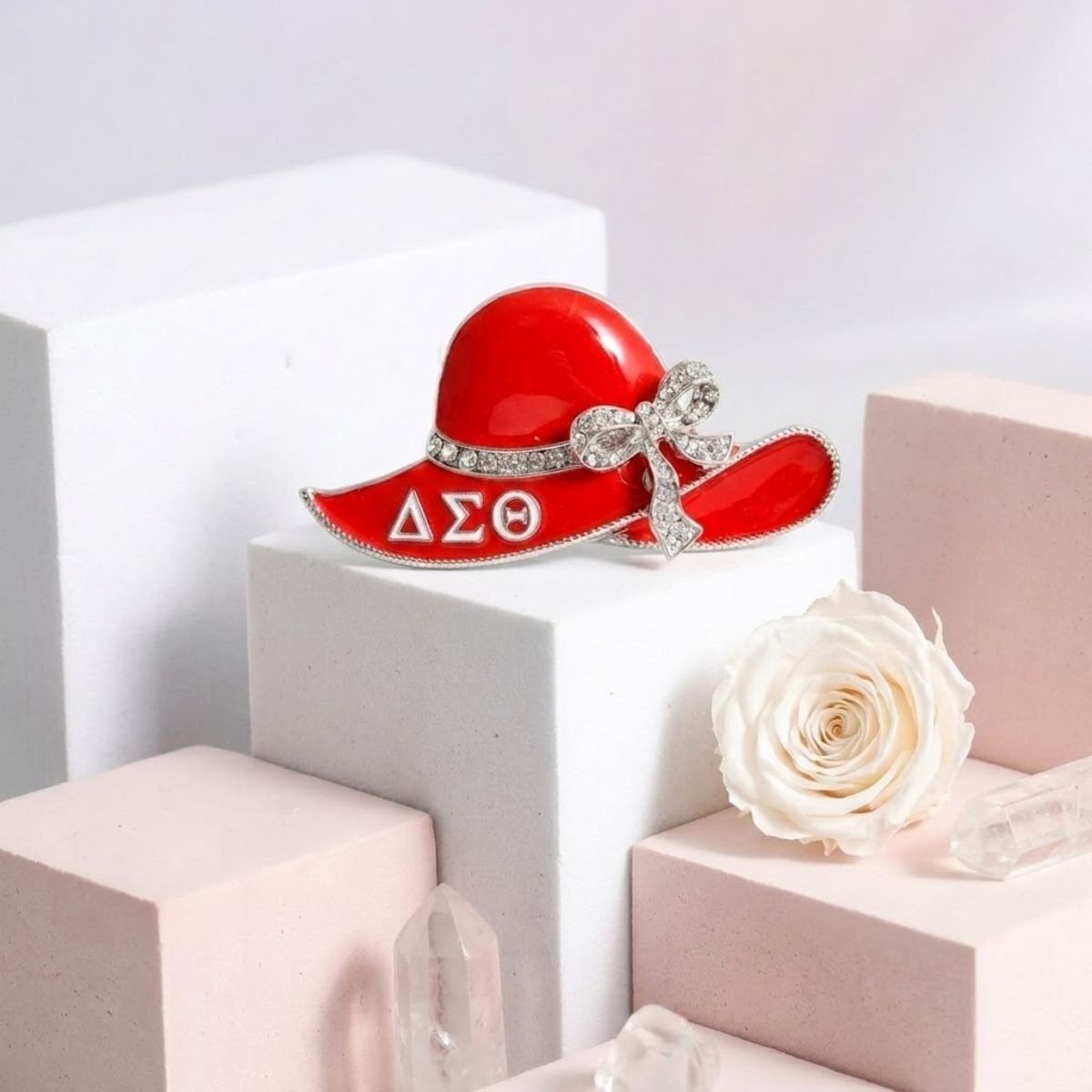 Delta Sigma Theta Rhinestone Red Hat Brooch Pin
