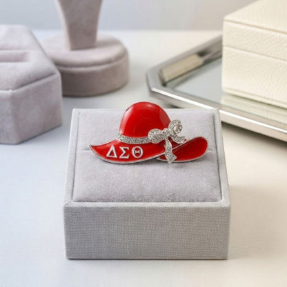 Delta Sigma Theta Rhinestone Red Hat Brooch Pin