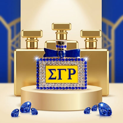 SGRHO Blue and Gold Rhinestone Perfume Brooch