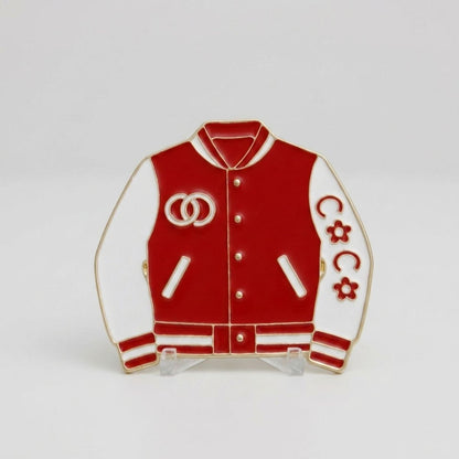 Brooch Red and White Varsity Jacket Flower Pin