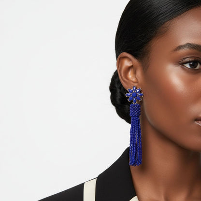 Blue Flower Seed Bead Earrings