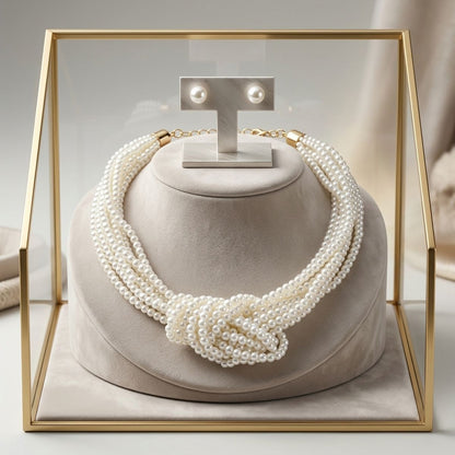 Cream Pearl 9 Strand Knotted Chunky Necklace
