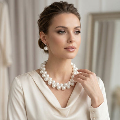 Flat Bottom Woven White Pearl Cluster Necklace