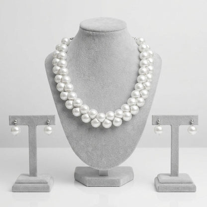 Flat Bottom Woven White Pearl Cluster Necklace