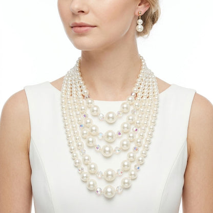 Cream Pearl & Faceted Bead 5 Strand Necklace