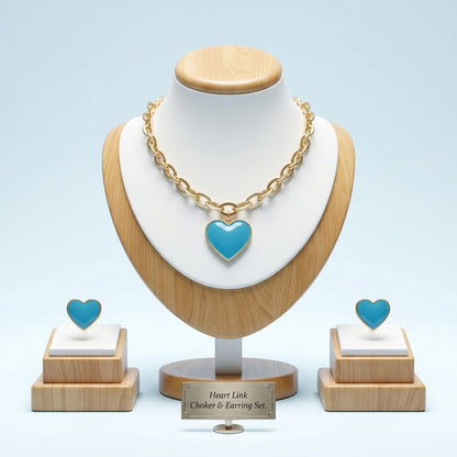 Turquoise Heart Pendant Gold Oval Chain Necklace