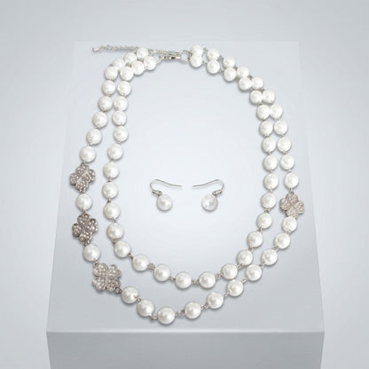 White Pearl Lucky Charm Layered Necklace Set