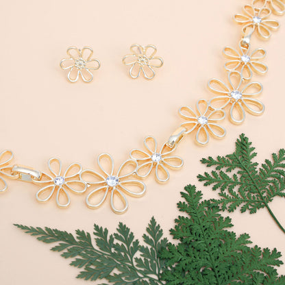 Chain Necklace Flower Linked Gold Set for Women