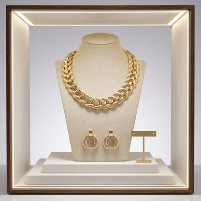 Gold Textured Overlapping Link Chain Necklace