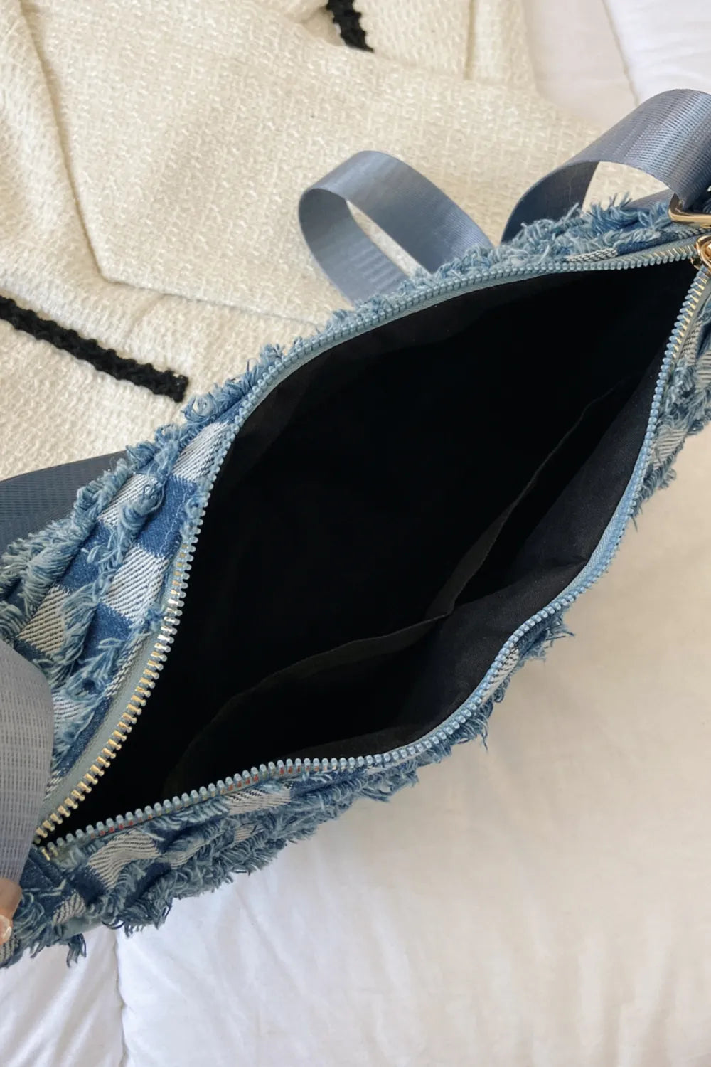 Denim Checkered Shoulder Bag