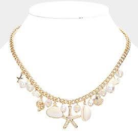 Starfish Shell Pearl Charm Necklace