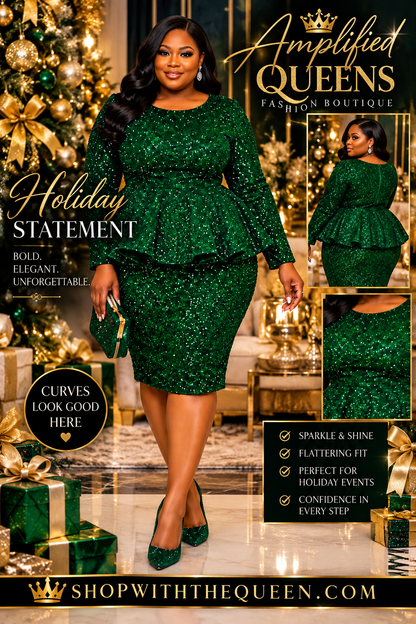 Emerald Holiday Sequin Glam Midi Set