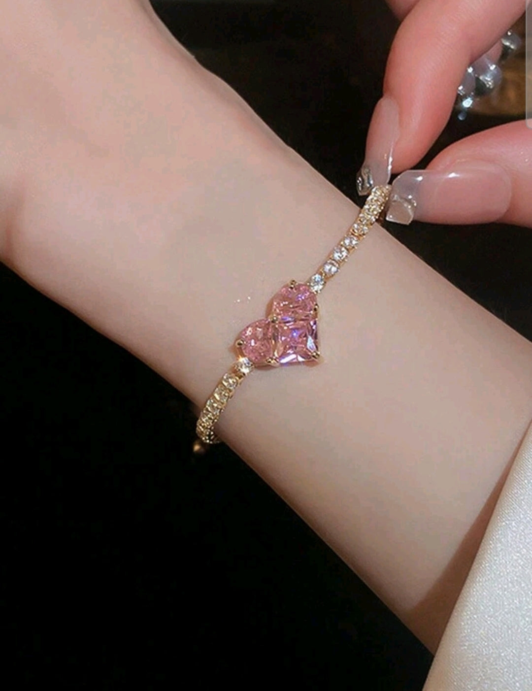 Pink Heart Rhinestone Bracelet