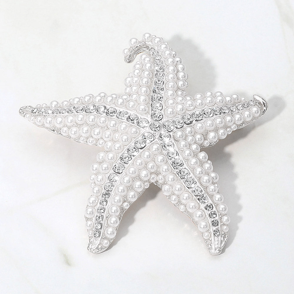 Starfish Pearl & Bling Brooch