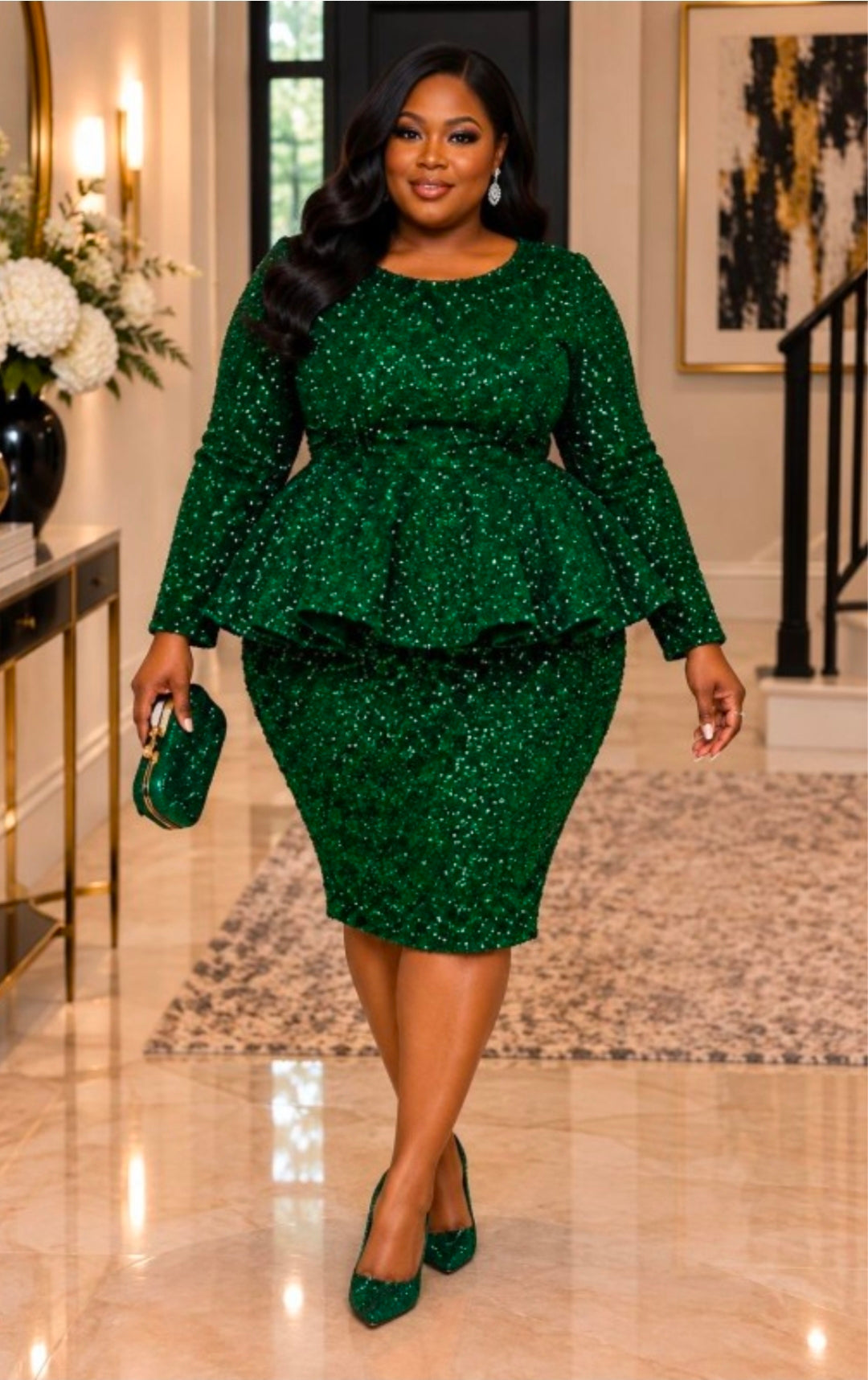 Emerald Holiday Sequin Glam Midi Set