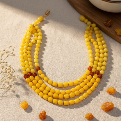 Glass Bead Yellow 4 Strand Tribal Layered Necklace
