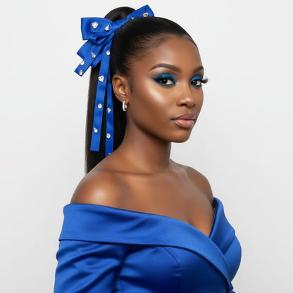 SGRHO Blue and Crystal Large Ribbon Bow Hair Clip