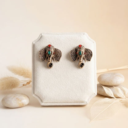 Opulent African Elephant Multicolor Stud Earrings